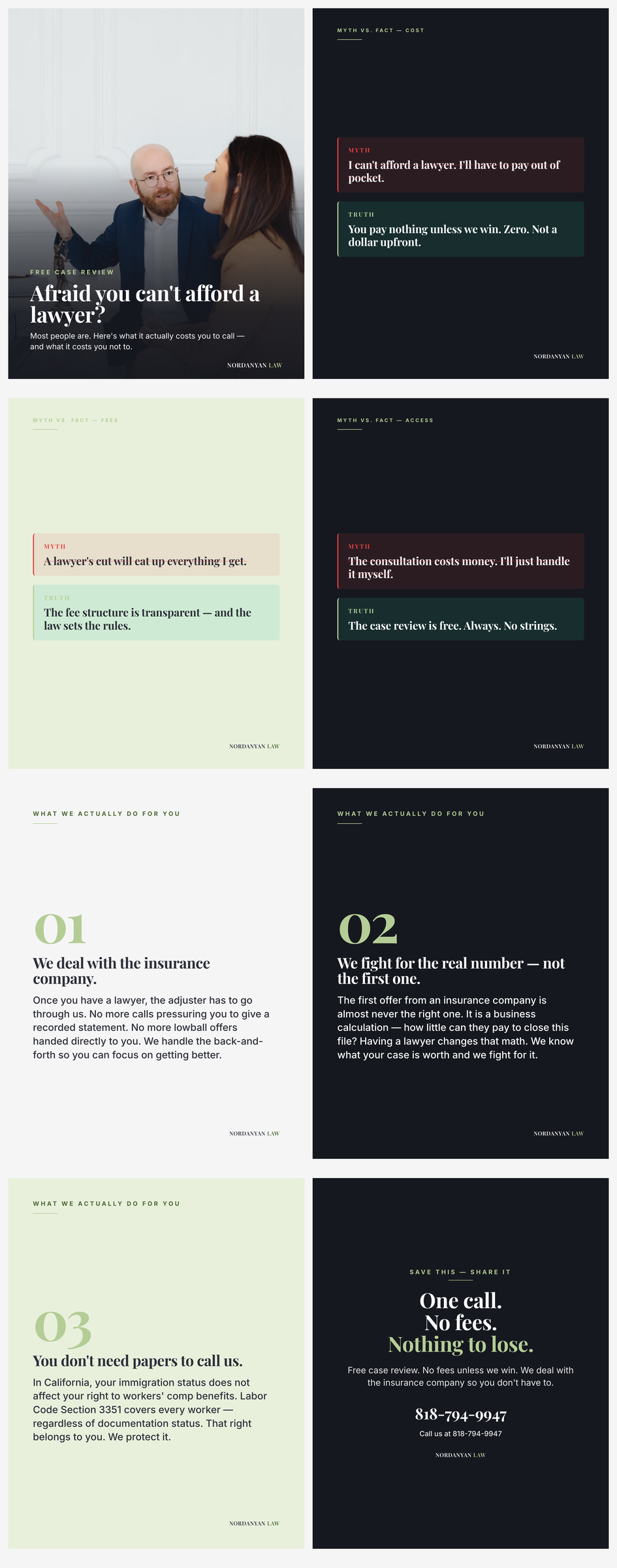 What hiring Nordanyan Law actually costs you — no fees unless we win, free case review, and we deal with the insurance company so you don't have to
