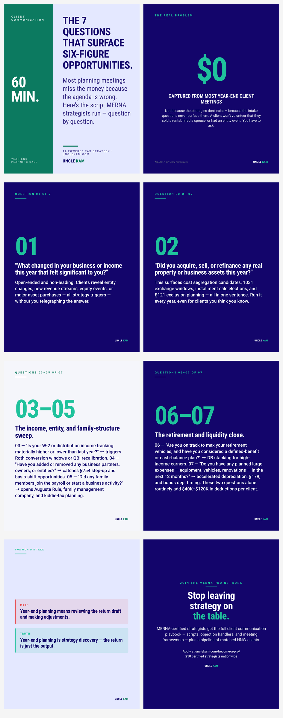 Year-end planning meeting agenda: the exact 7-question script MERNA strategists use to surface six-figure opportunities in a 60-minute client call