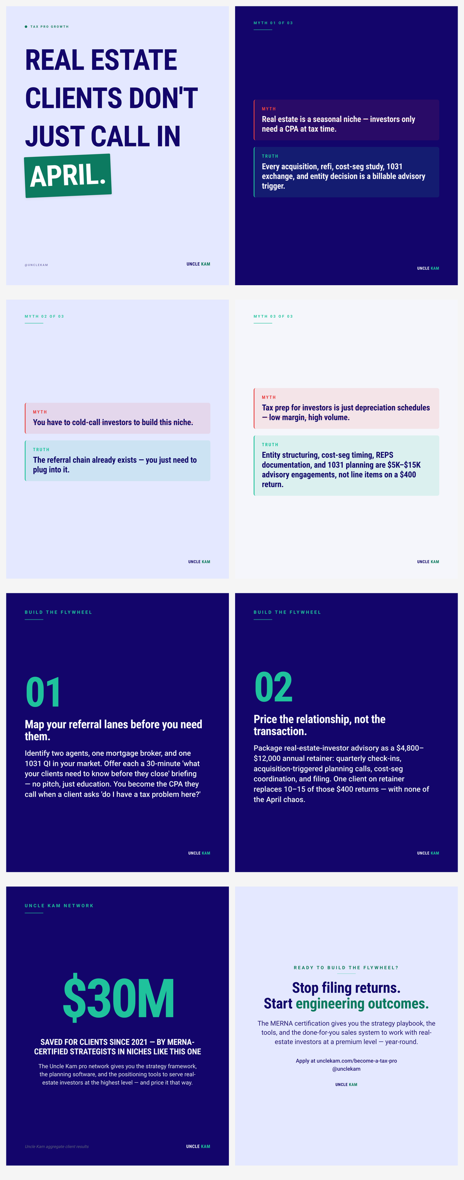 Niching your tax practice to real estate investors: the referral flywheel through agents, lenders, and 1031 QIs — and why constant transactions means constant advisory revenue